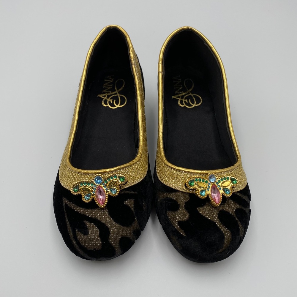 Disney Anna Gold Trimmed Jeweled Ballet Flats Girls Costume Dress Up size 2/3‎